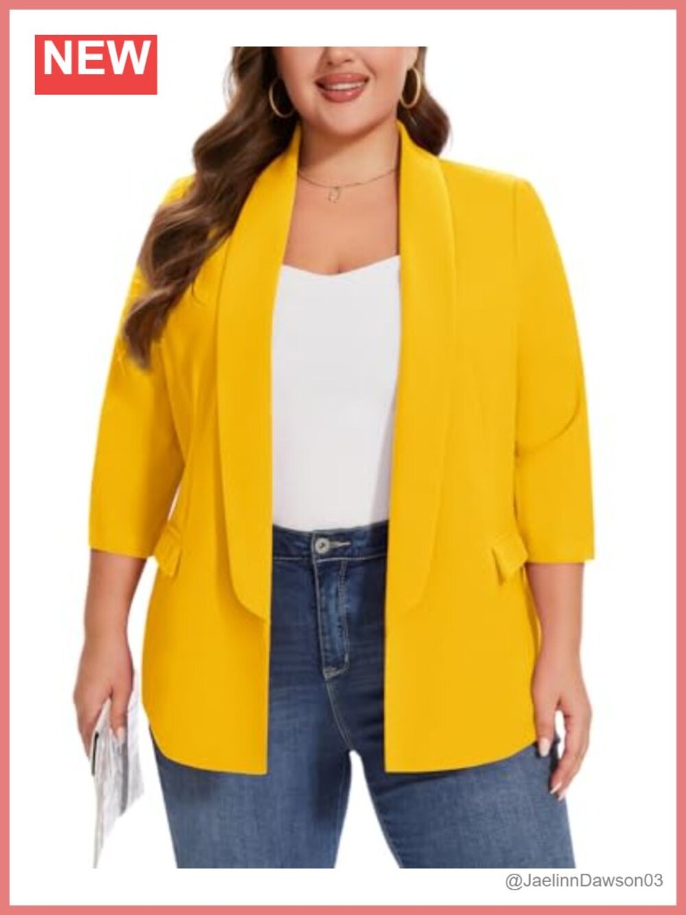 Plus Size 3/4 Sleeve Open Front Blazer Shawl Collar Business Casual